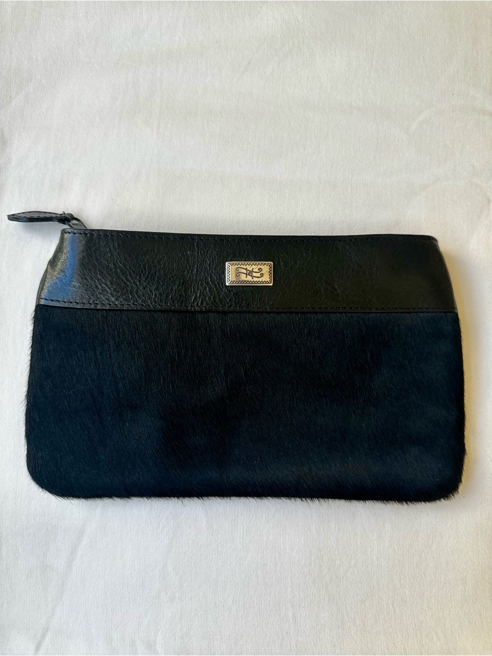 BRIGHTON Thompson Black Hair on Hide Leather Clutch Wristlet Purse Vintage